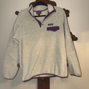 Patagonia Women’s Synchilla Snap T Pullover Fleece Oatmeal Purple Large